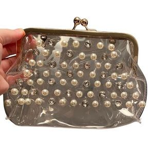 Small clear clutch with pearls and diamonds. EUC